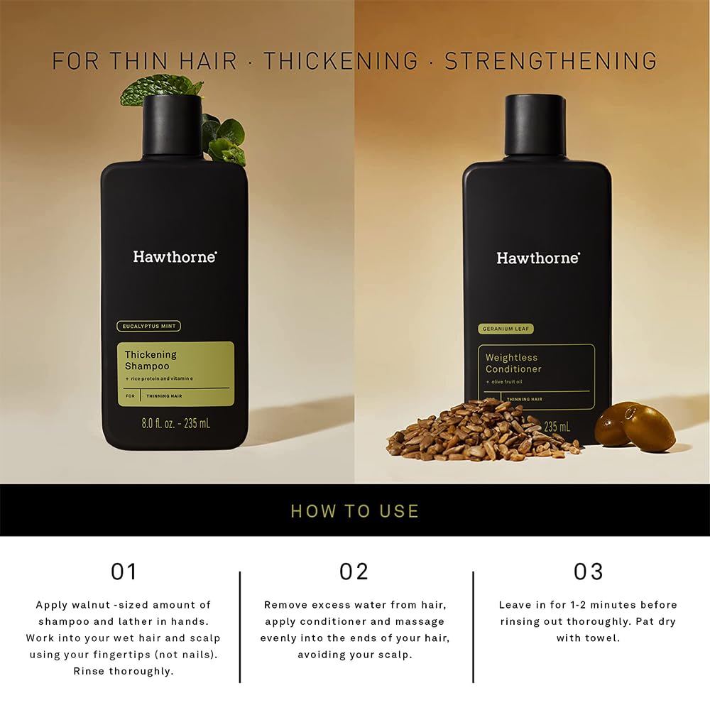 Hawthorne Men’s Thickening Shampoo & Conditioner Set – Natural Volumizing Formula with Vitamin B5 & Rice Protein – Sulfate & Paraben Free, 8 fl oz Each