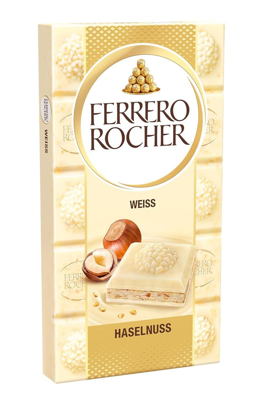 Ferrero Rocher White Chocolate Bar with Hazelnut | Creamy & Crunchy Premium Chocolate | 90 g (Imported)