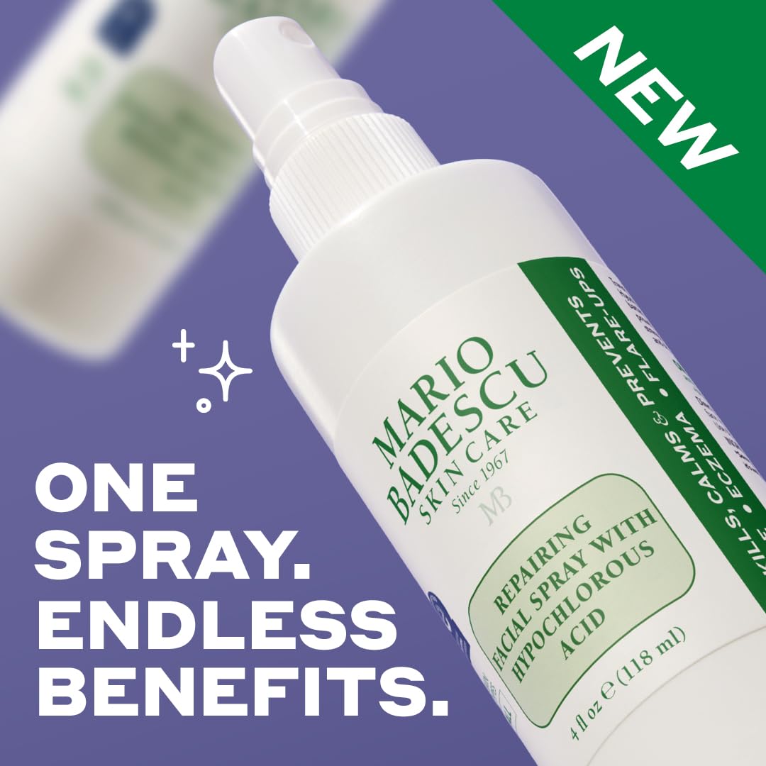 Mario Badescu Repairing HOCl Facial Spray – Soothes Redness & Irritated Skin, Hypochlorous Acid Hydrating Mist, Fragrance-Free, 4 fl oz