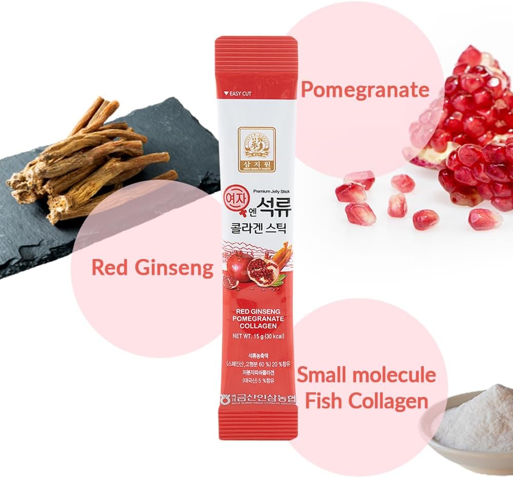 Baekje Geumsan Korean Pomegranate Collagen Jelly Stick – 5 Packs (30 Sticks Each) | Anti-Aging, Skin Hydration, Hair & Nail Support, Women’s Health Supplement