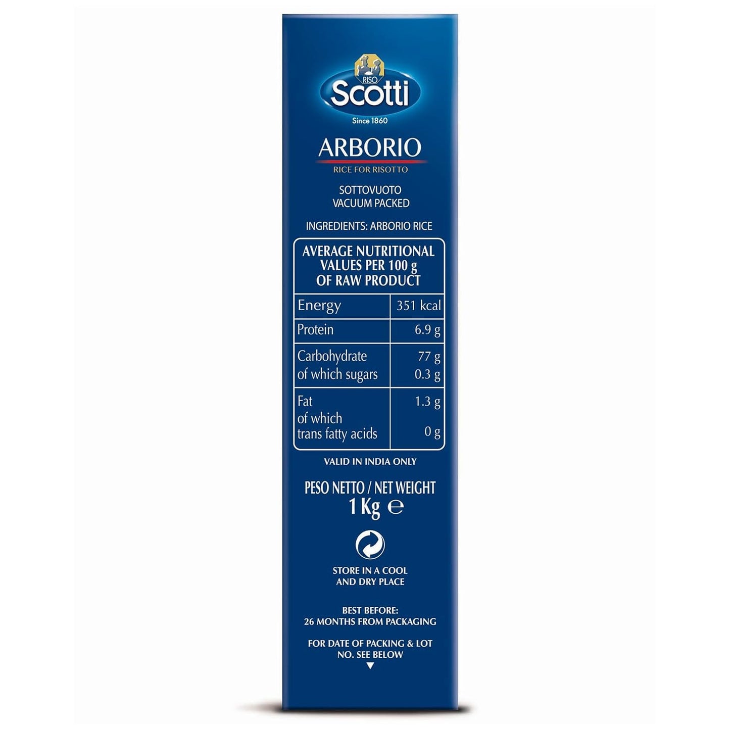 Riso Scotti Arborio Rice for Risotto, Product of Italy, Vacuum Packed, 35.2 oz ℮ 2.2 lb ℮ 1 kg