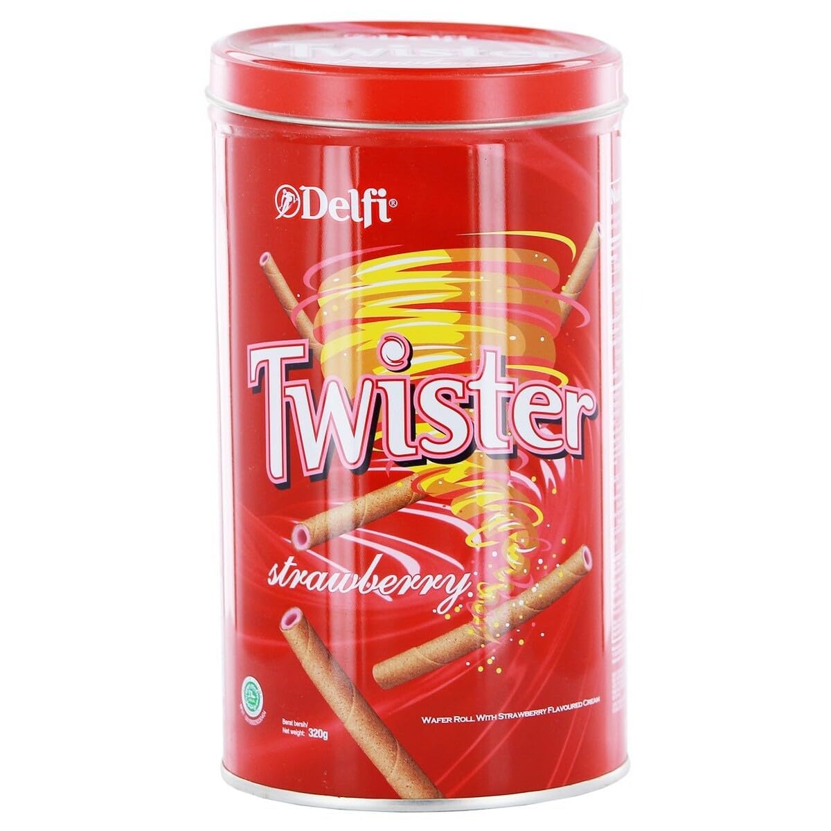 Delfi Twister Strawberry Wafer Rolls | Crispy Wafer with Creamy Strawberry Filling | 320g Canister (Imported)