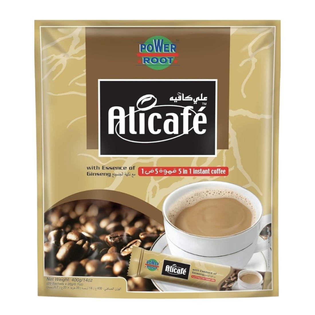 Alicafe 5 in 1 Instant Coffee with Ginseng – 20 Sachets | 400g Pack (Imported, Vegetarian)