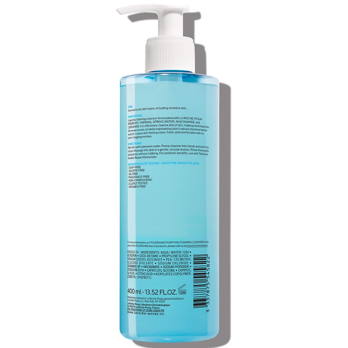La Roche-Posay Toleriane Purifying Foaming Facial Cleanser – Oil-Free Face Wash with Niacinamide & Ceramides for Sensitive Skin, 400ml