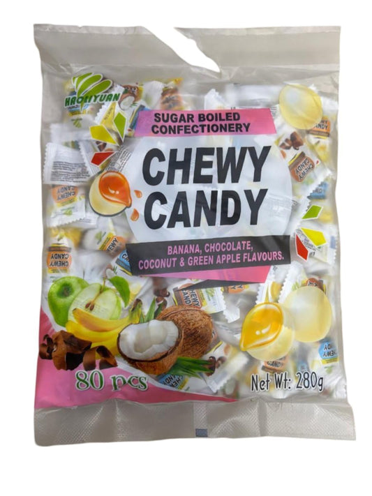 Haoliyuan Thai Chewy Candy – Banana, Chocolate, Coconut & Green Apple (80 pcs, 280g, Imported)