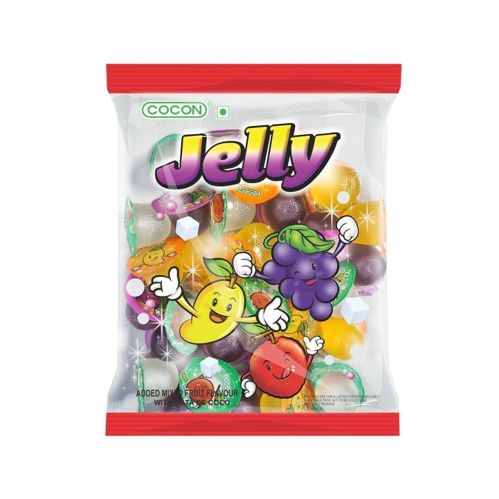 Cocon Jelly Mixed Fruit Flavour with Nata de Coco | Soft & Chewy Jelly Candy | 300g Pouch (Imported, Vegetarian)