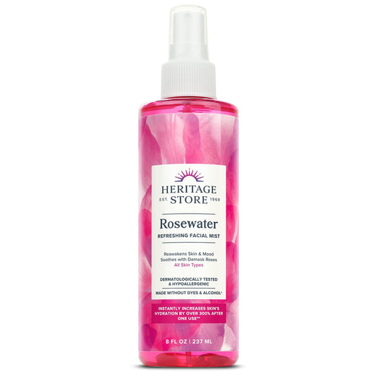 HERITAGE STORE Rosewater Facial Mist – Hydrating Rose Water Spray with Damask Rose, Alcohol-Free, Vegan, 8oz