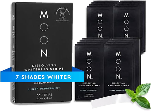 MOON Dissolving Teeth Whitening Strips – 56 Ct | Vegan, Enamel-Safe, Essential Oils Infused, No-Rinse Whitening Kit for Sensitive Teeth & Travel Oral Care