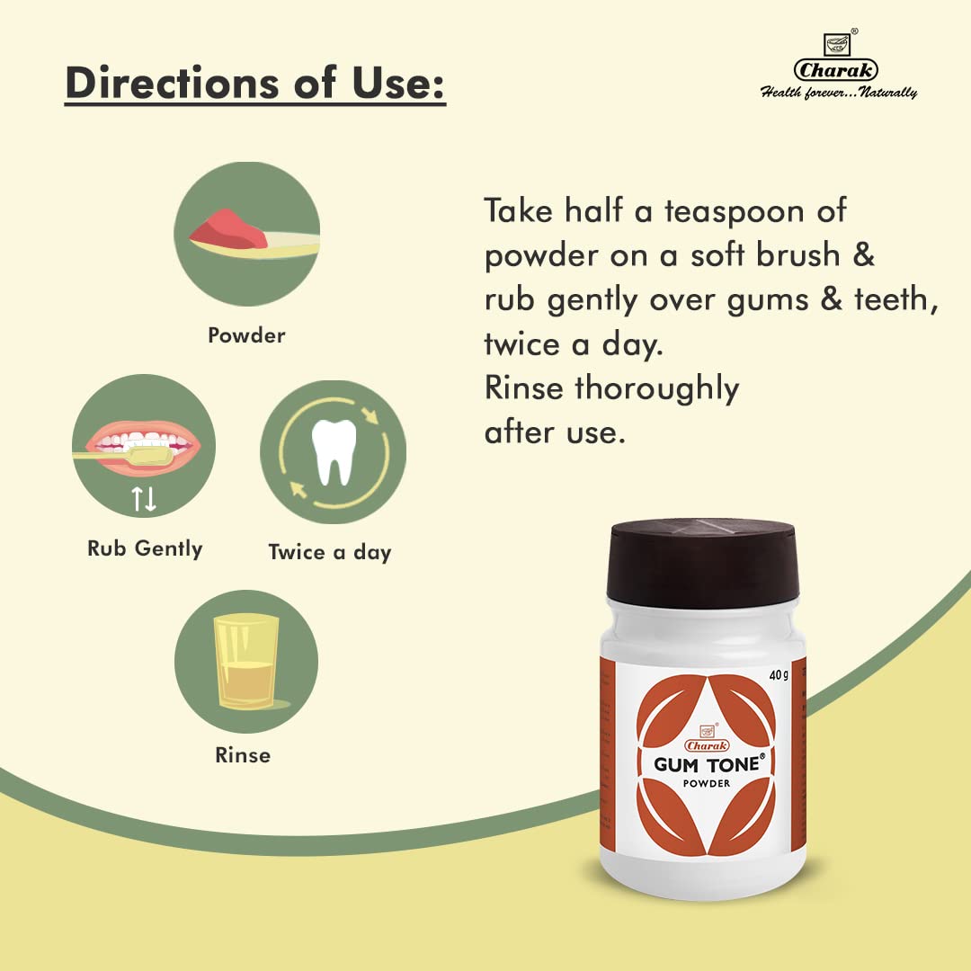 Charak Gumtone Herbal Powder For Healthy Gums and Teeth, Dental Plaque & Bad Breath - 40g (Pack of 2) (Gumtone Powder)