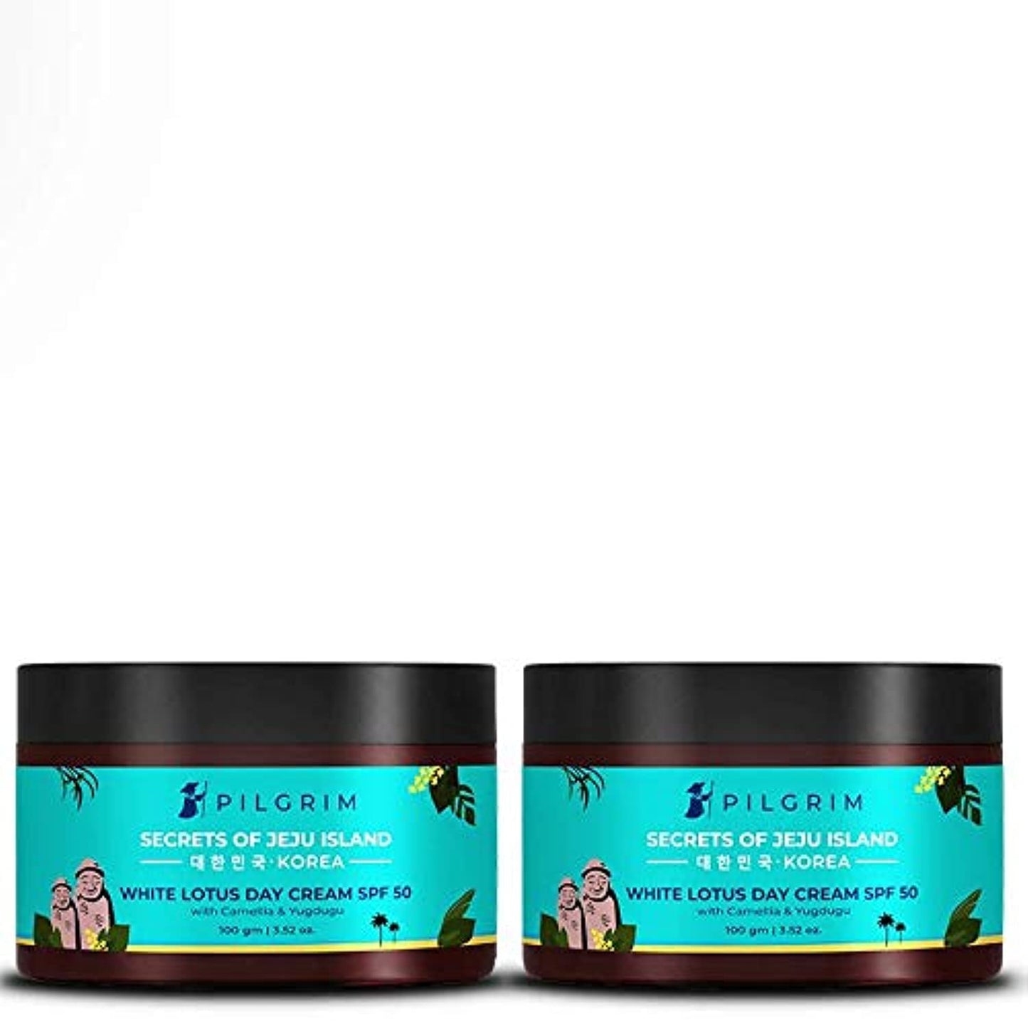 Pilgrim Korean Day Cream SPF 50 | Skin Brightening & Anti-Pigmentation Face Cream Pack of 2 | Hydrating, Anti-Aging & Sunscreen Protection (100g + 100g)