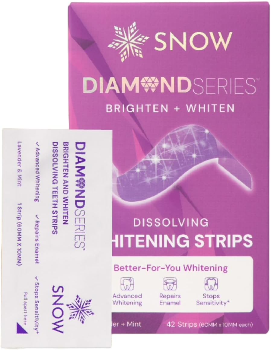 Snow Diamond Purple Dissolving Teeth Whitening Strips – Sensitive Safe, Instant Brightening, 42 Count