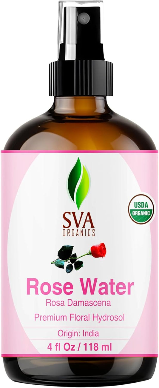 SVA Organics Rose Water Spray 4oz – Hydrating & Refreshing Rose Mist for Skin, Hair & Aromatherapy | 100% Natural & Preservative-Free