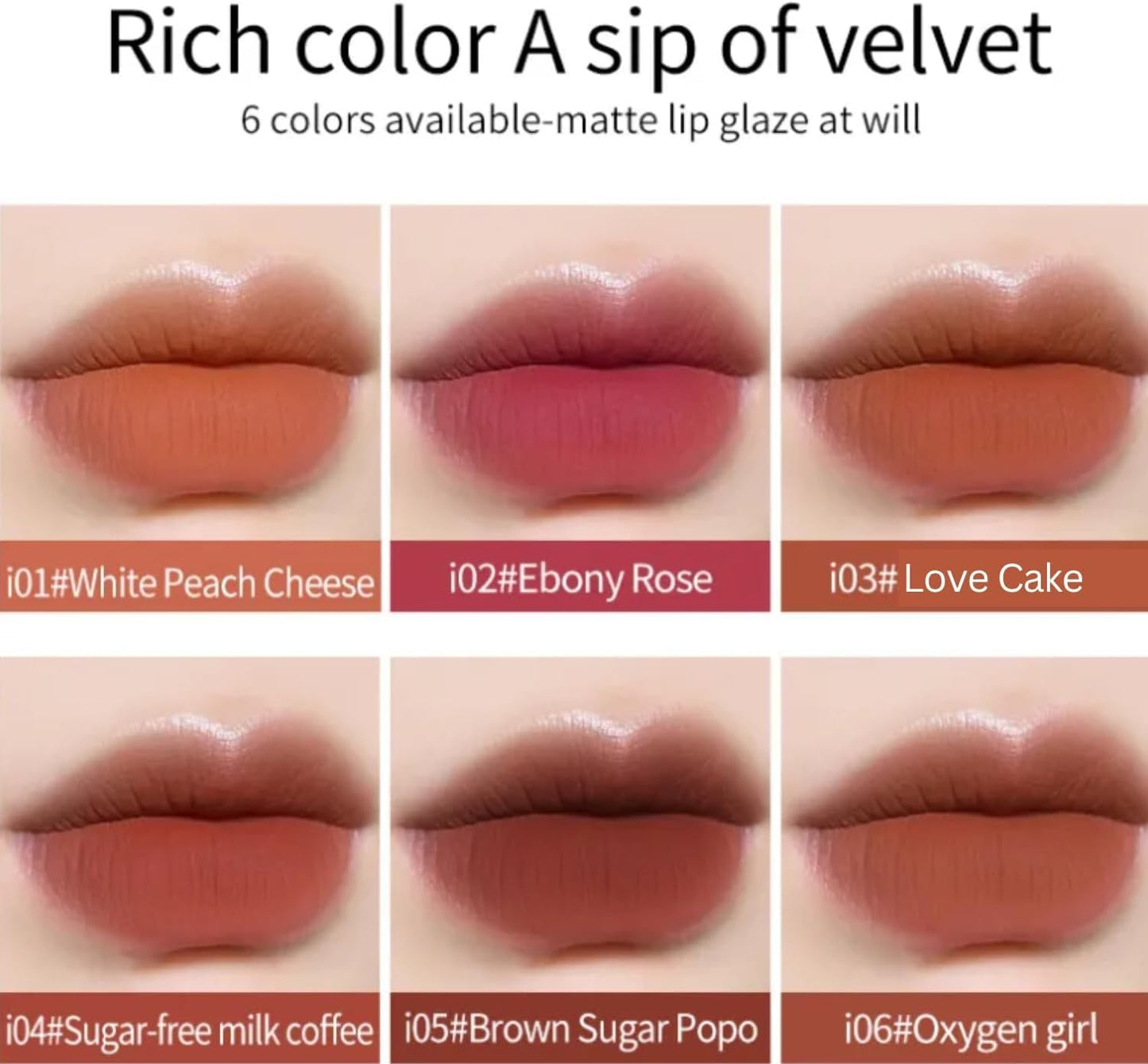 ZUNYSHA 6 Colors Korean Lip Tint Set – Matte Liquid Lipstick, Long-Lasting Waterproof Velvet Gloss, Hydrating & Lightweight Lip Makeup (6 PCS Bundle)
