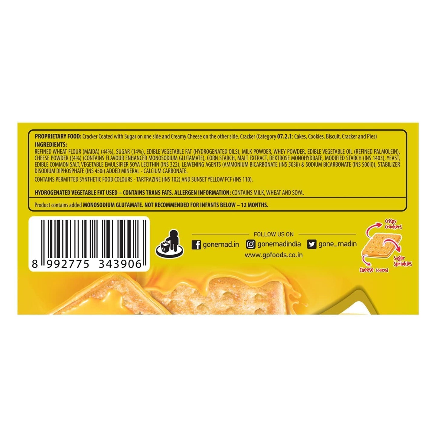 Gery Gone Mad Sugar Cheese Crackers | Sweet & Savory Creamy Cheese Biscuits 110g x 10 Pack (Imported)