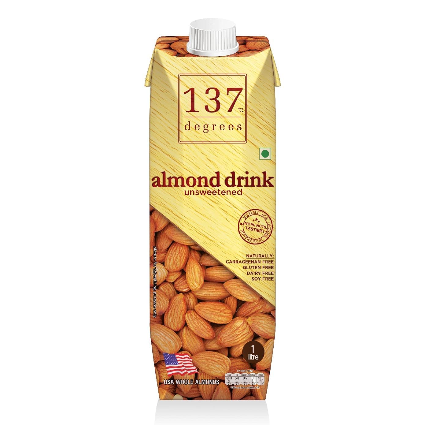 137 Degrees Unsweetened Almond Drink 1L | Plant-Based Almond Milk | Dairy-Free, Gluten-Free, Soy-Free | Imported from USA