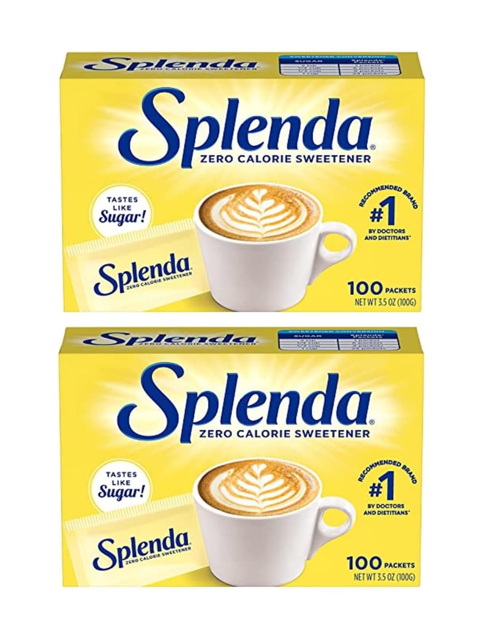 Splenda Zero Calorie Sweetener – Sugar-Free, Diabetic Friendly, Diet Sugar Substitute (100 Sachets, Pack of 2, Imported)