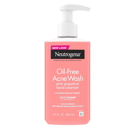 Neutrogena Oil-Free Pink Grapefruit Acne Face Wash | Vitamin C + 2% Salicylic Acid | Daily Blemish & Blackhead Cleanser | 9.1 fl oz