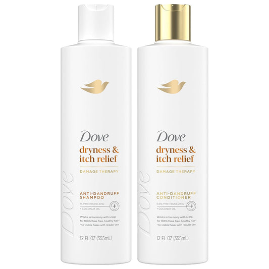 Dove DermaCare Scalp Shampoo & Conditioner Set – Anti-Dandruff, Itch Relief with Pyrithione Zinc – Hydrating & Smoothing Hair Care, 12 oz Each, 2 Pack