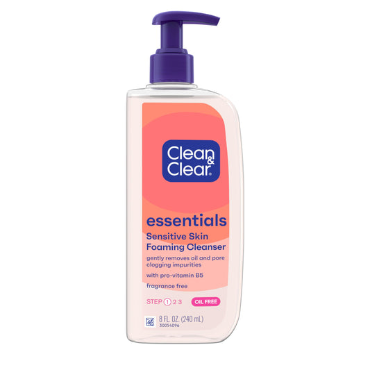 Clean & Clear Essentials Oil-Free Foaming Facial Cleanser – 8 fl. oz, Fragrance-Free, Sensitive Skin
