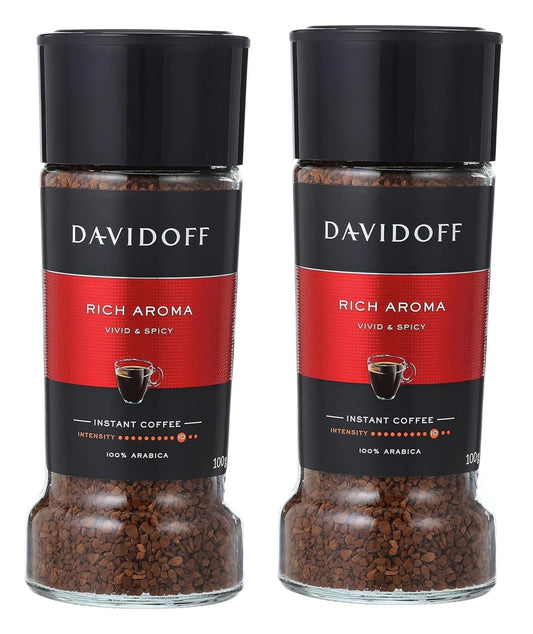 Davidoff Rich Aroma Instant Coffee – 100% Arabica, Vivid & Spicy, Pack of 2 (100g Each, Germany)