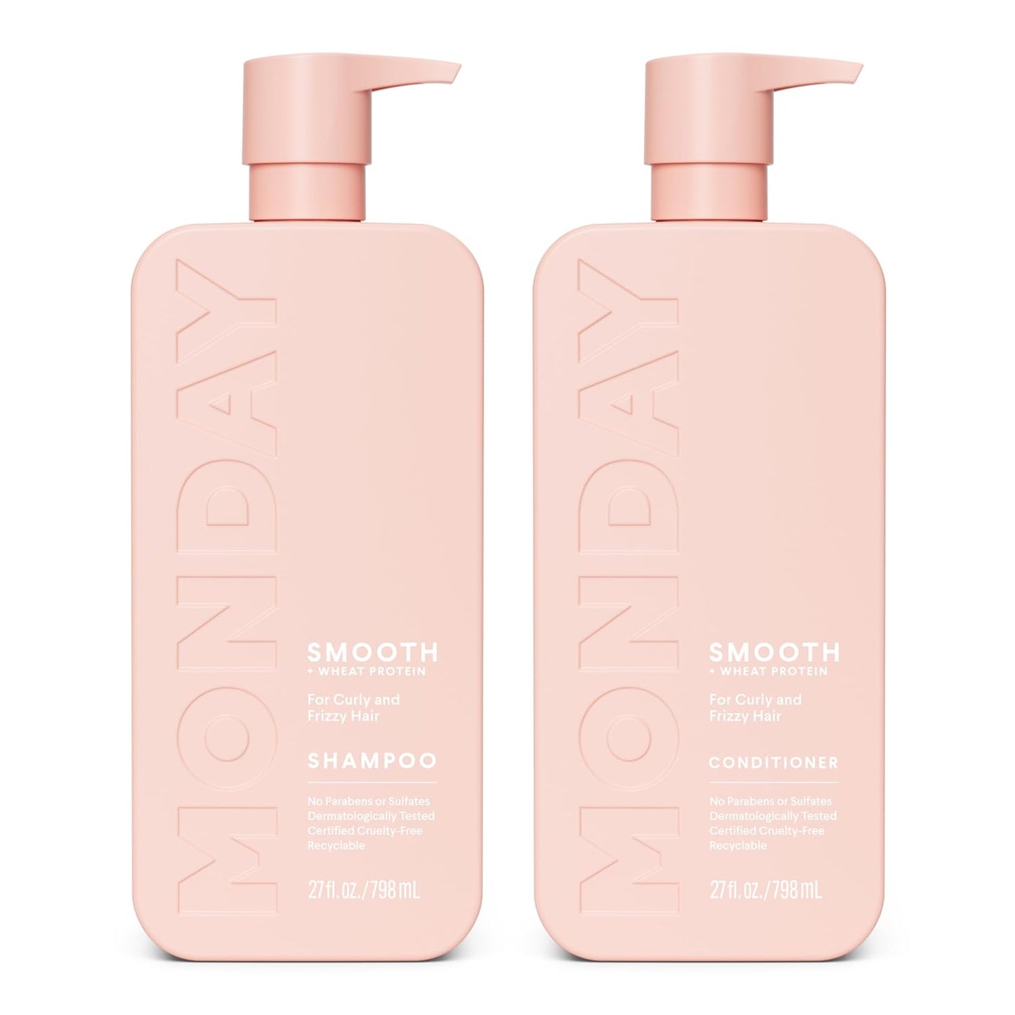 MONDAY Haircare Smooth Shampoo & Conditioner Set – Anti-Frizz, Moisturizing Formula with Coconut Oil, Shea Butter & Vitamin E – 27 oz Each, 2 Pack