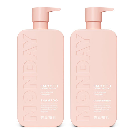 MONDAY Haircare Smooth Shampoo & Conditioner Set – Anti-Frizz, Moisturizing Formula with Coconut Oil, Shea Butter & Vitamin E – 27 oz Each, 2 Pack