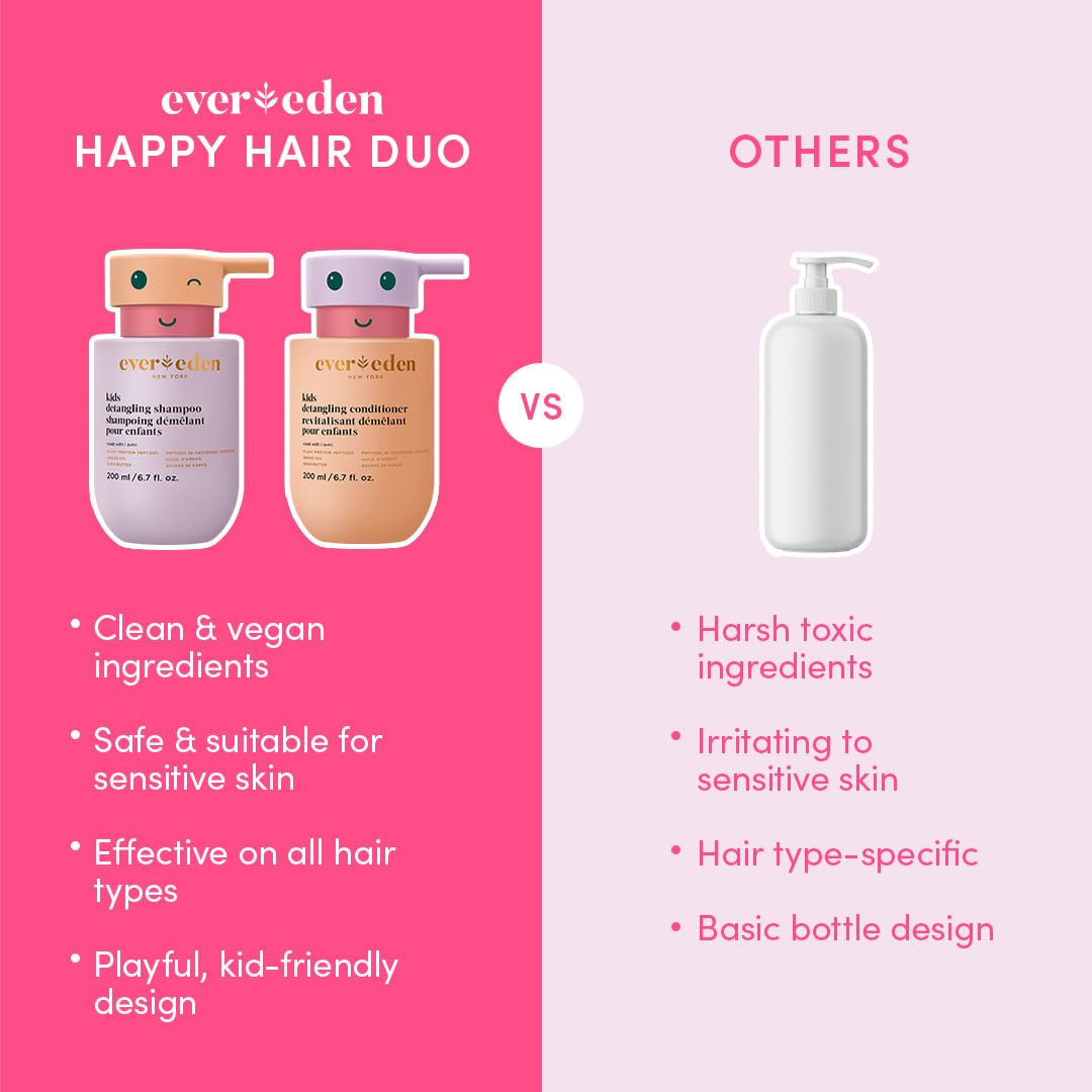 Evereden Kids Haircare Set – Gentle Detangling Shampoo & Conditioner with Plant Protein & Argan Oil | Vegan, Tear-Free & Sulfate-Free (Ages 3+)t