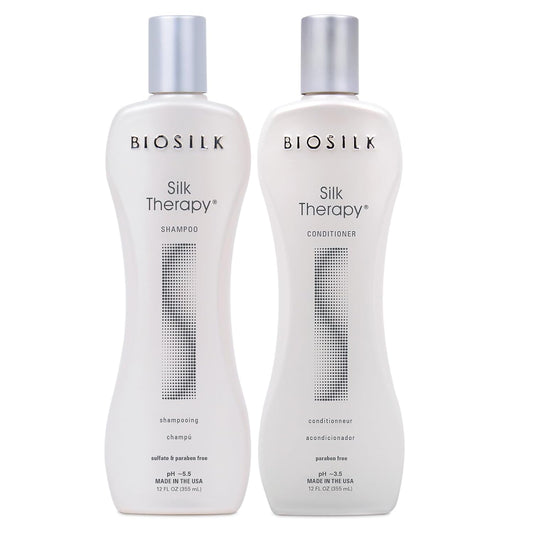 BioSilk Silk Therapy Shampoo & Conditioner Duo – Shine, Moisture & Repair (12oz, Pack of 2)