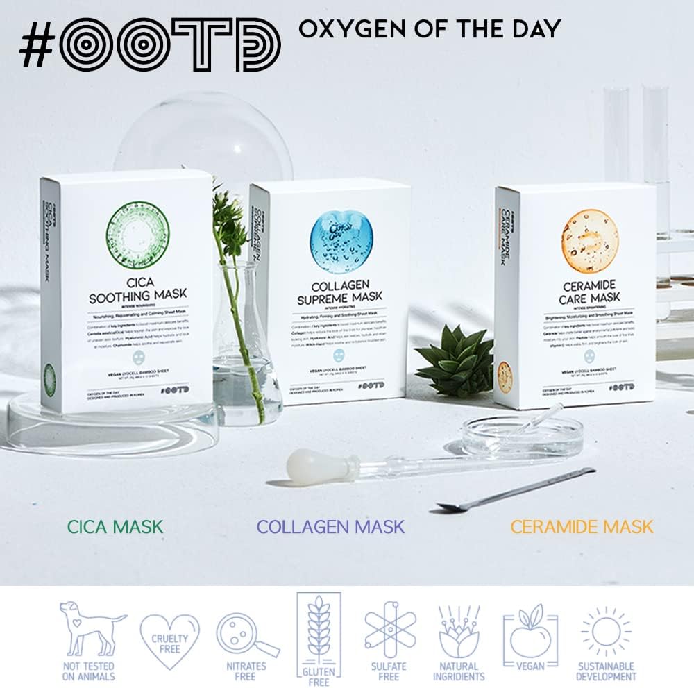 OOTD Retinol Serum Vegan Sheet Mask – Anti-Aging Korean Face Masks with Ceramide & Hyaluronic Acid | Hydrating Bamboo Lyocell Facial Masks (10 Count)