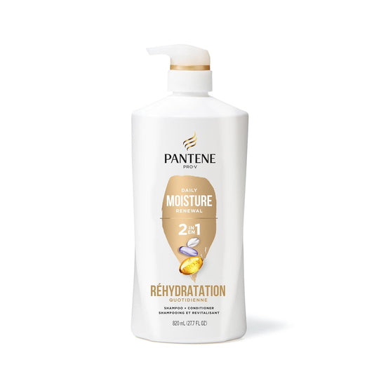 Pantene Daily Moisture Renewal 2-in-1 Shampoo & Conditioner Set | Pro-V Hydration, 72-Hour Softness for Dry & Color-Treated Hair (27.7 Oz, 2-Pack + Rescue Shot)