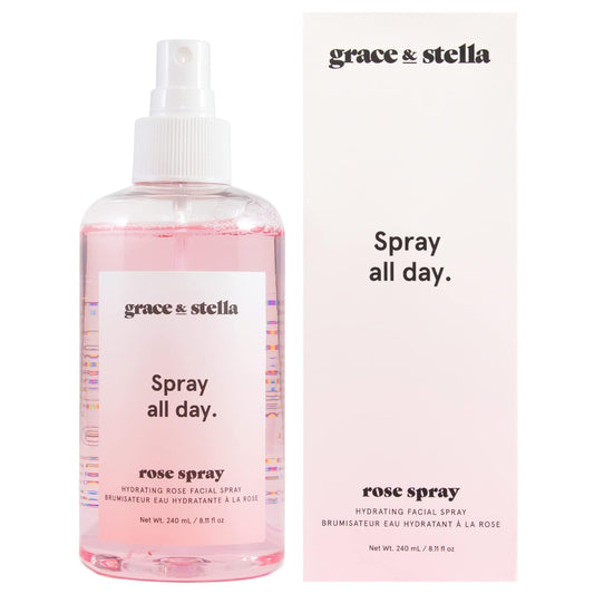 Grace & Stella Rose Water Facial Spray – Award-Winning Hydrating Rose Mist with Hyaluronic Acid for Radiance, Redness & Oil Control – Vegan Toner & Makeup Setting Spray – 240ml