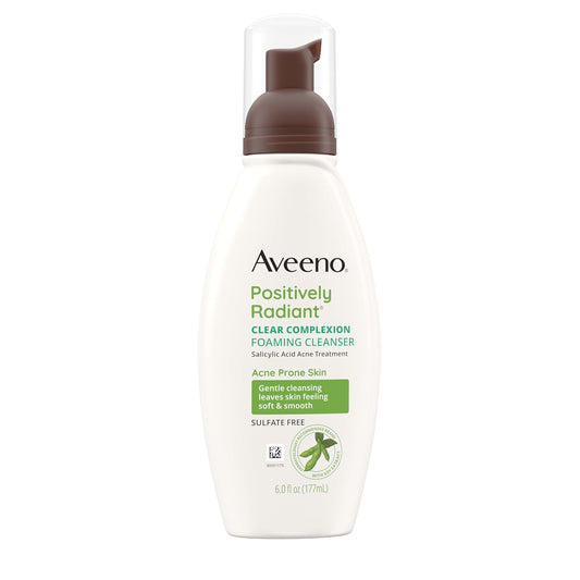 Aveeno Clear Complexion Foaming Facial Cleanser with Soy Extract & Salicylic Acid – Oil-Free Acne Face Wash for Breakout-Prone Skin, Sulfate-Free, Hypoallergenic (6 fl oz)