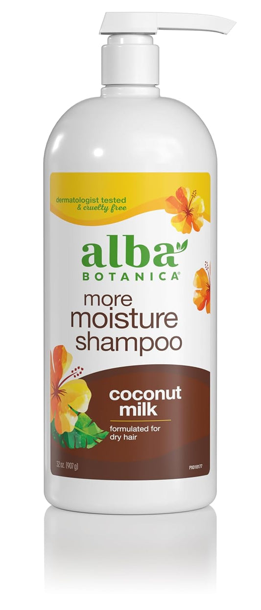 Alba Botanica More Moisture Shampoo with Coconut Milk | Hydrating Formula for Dry Hair | 32oz