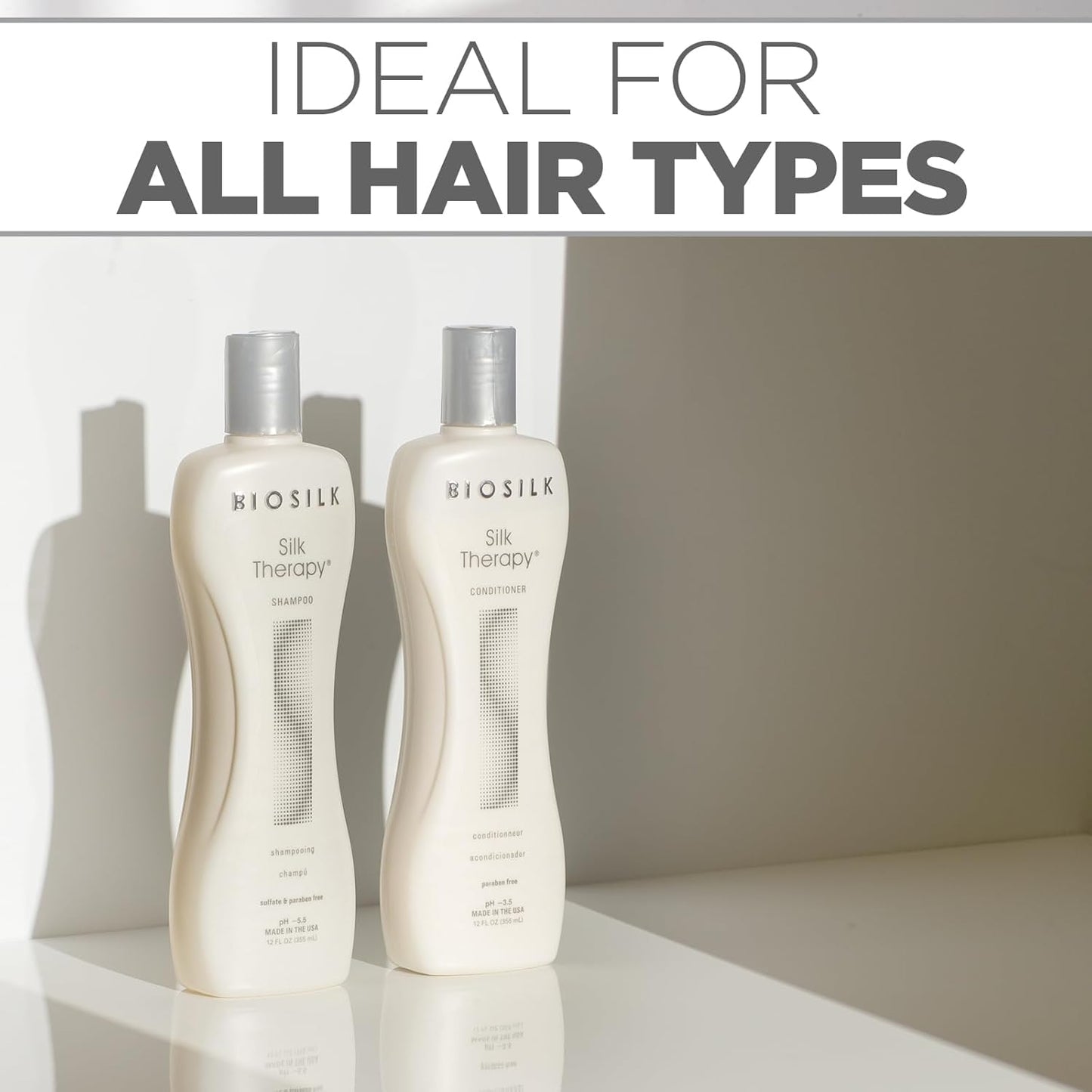 BioSilk Silk Therapy Shampoo & Conditioner Duo – Shine, Moisture & Repair (12oz, Pack of 2)