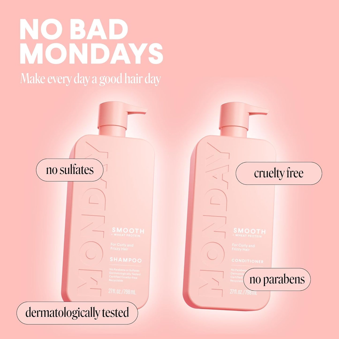 MONDAY Haircare Smooth Shampoo & Conditioner Set – Anti-Frizz, Moisturizing Formula with Coconut Oil, Shea Butter & Vitamin E – 27 oz Each, 2 Pack