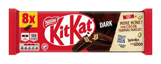 Nestlé KitKat Dark Chocolate Wafer Bars – Bold Cocoa Taste with Crispy Layers | 8 Mini Bars (165g, UK Imported)