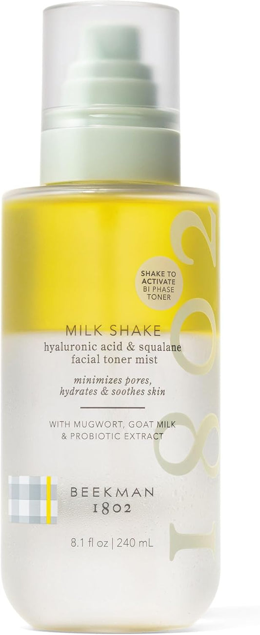 Beekman 1802 Milk Shake Hydrating Face Mist – Hyaluronic Acid & Squalane Toner Spray with Goat Milk for Sensitive Skin (Fragrance-Free)