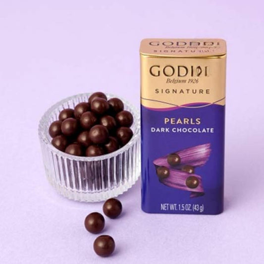 Godiva Signature Dark Chocolate Pearls – Belgian Gourmet Treat in Gift Tin (43g)