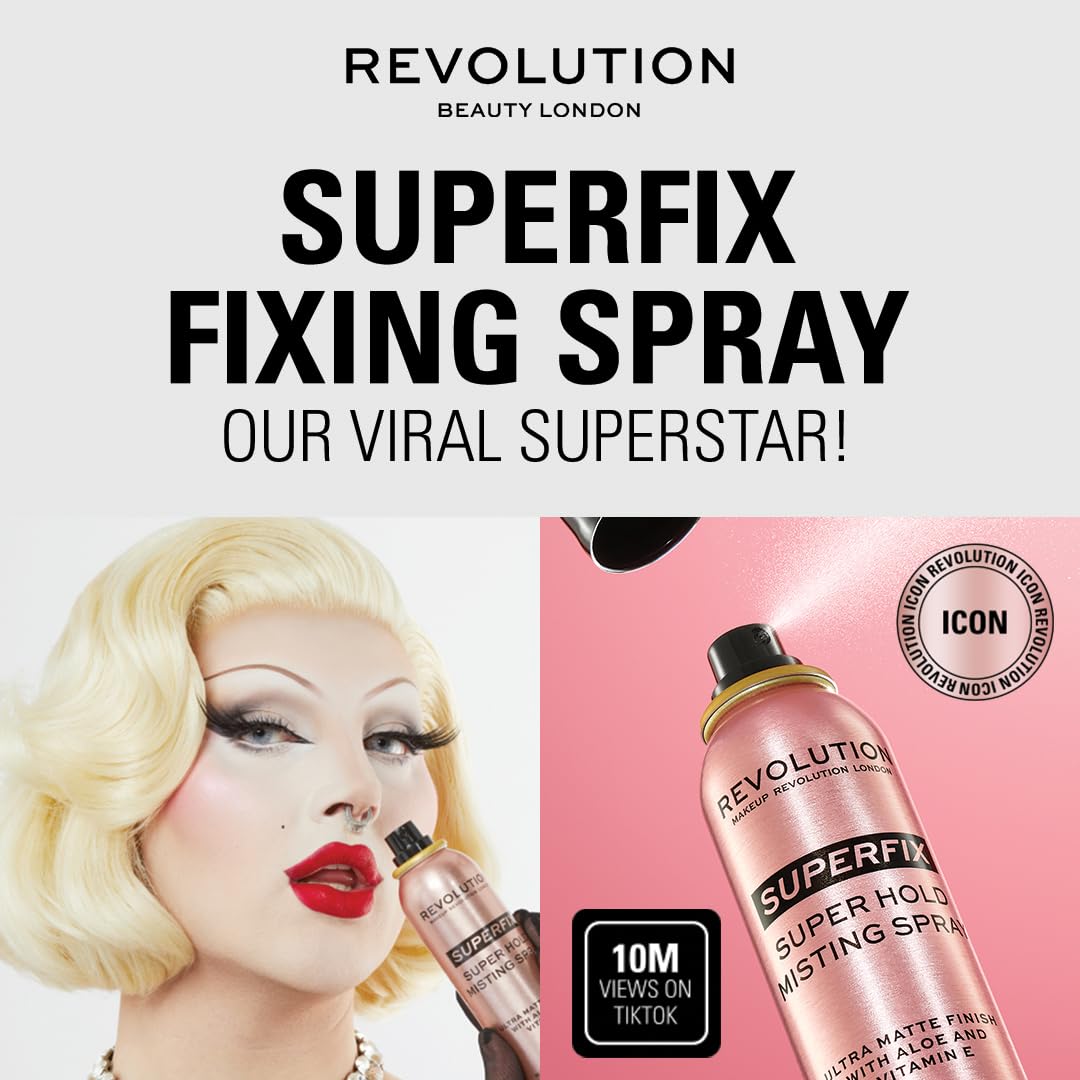 Revolution Superfix Makeup Setting Spray – Ultra-Matte, Long-Lasting Mist with Aloe & Vitamin E – Shine-Free, Vegan, Lightweight Fixer 5.07 fl oz