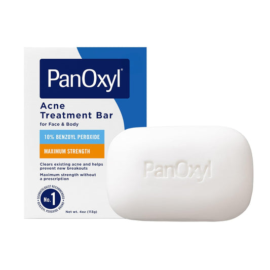 PanOxyl 10% Benzoyl Peroxide Acne Treatment Bar – Maximum Strength Face & Body Cleanser for Clearer Skin (4 oz)