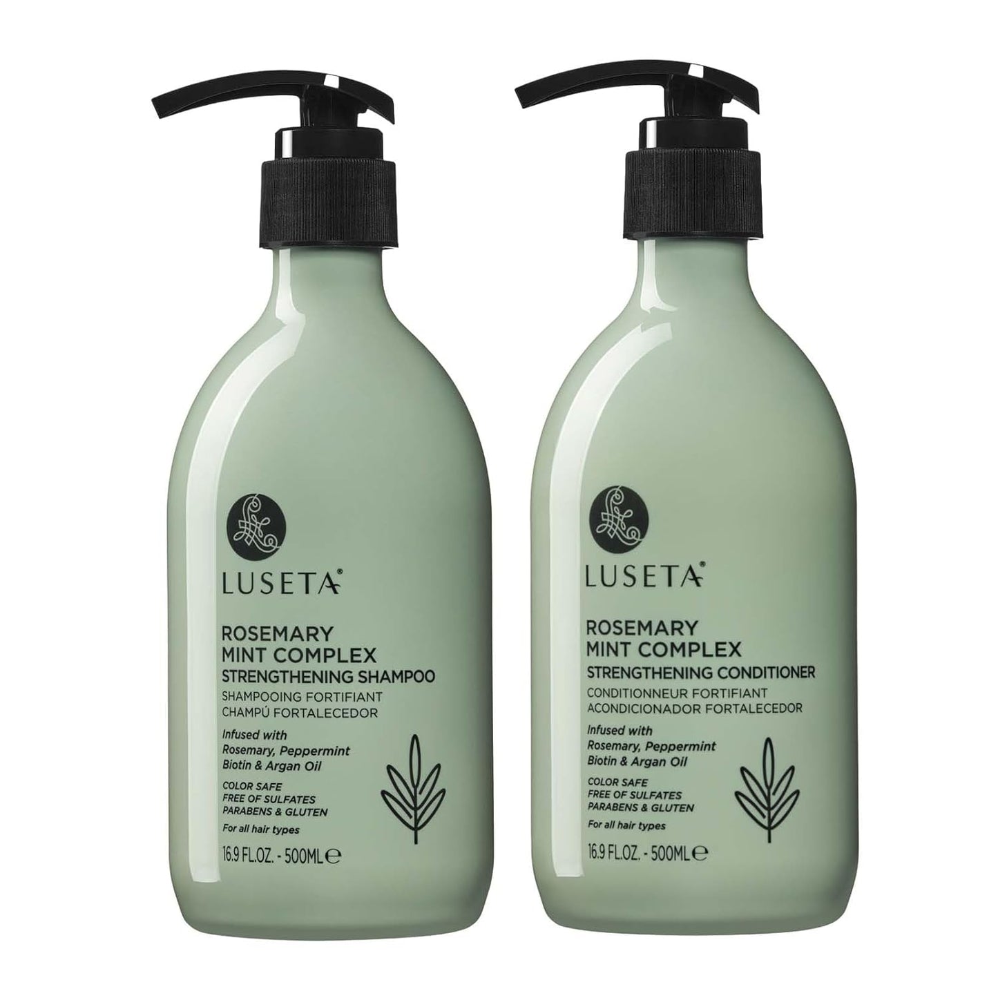 Luseta Rosemary Mint Strengthening Shampoo & Conditioner Set – Nourishing, Frizz-Control & Shine for Thin Hair (16.9oz × 2, Sulfate-Free)