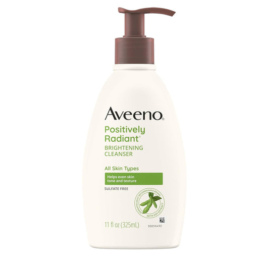 Limpiador facial iluminador Aveeno Positively Radiant con extracto de soja | Limpiador facial suave y sin aceite para piel sensible y apagada | Hipoalergénico, no comedogénico | 325 ml