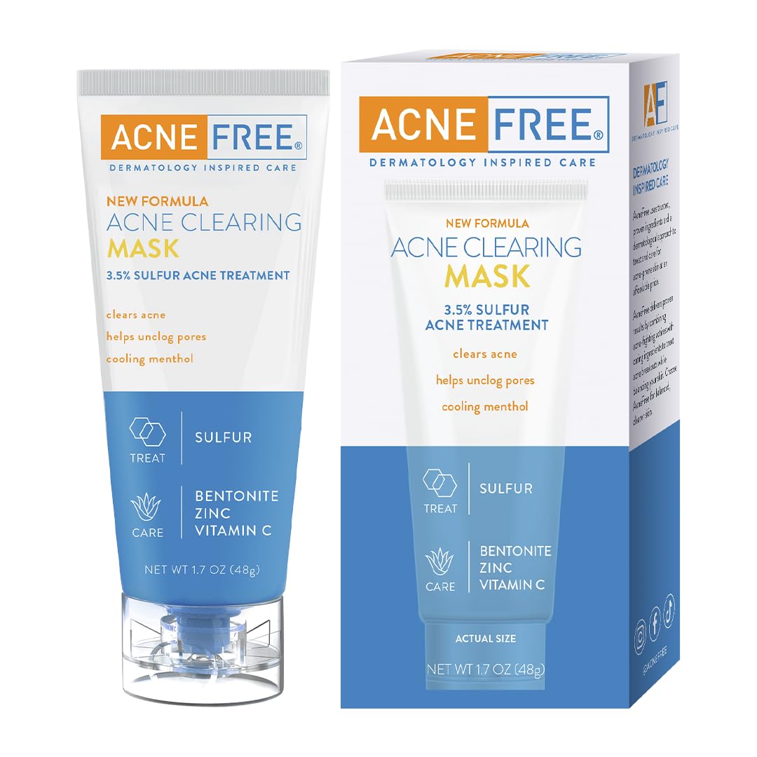 AcneFree Acne Clearing Mask – 3.5% Sulfur Treatment with Vitamin C, Bentonite & Zinc – Absorbs Oil, Unclogs Pores & Reduces Breakouts, 1.7 oz
