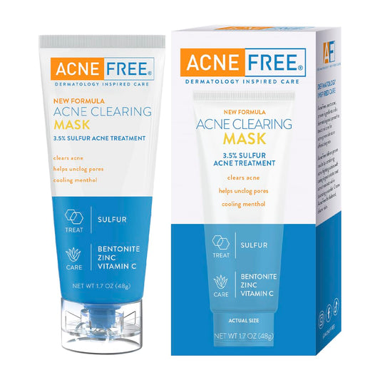 AcneFree Acne Clearing Mask – 3.5% Sulfur Treatment with Vitamin C, Bentonite & Zinc – Absorbs Oil, Unclogs Pores & Reduces Breakouts, 1.7 oz