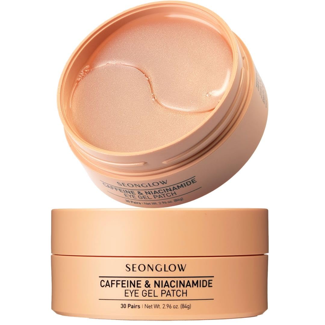 SEONGLOW Caffeine Under Eye Patches – 30 Pairs Korean Hydrogel Masks for Dark Circles, Puffiness & Fine Lines | Hydrating, Brightening & Anti-Wrinkle Care