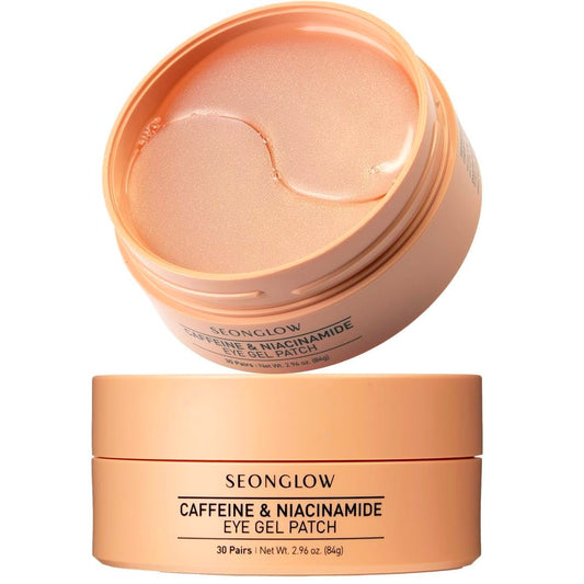 SEONGLOW Caffeine Under Eye Patches – 30 Pairs Korean Hydrogel Masks for Dark Circles, Puffiness & Fine Lines | Hydrating, Brightening & Anti-Wrinkle Care