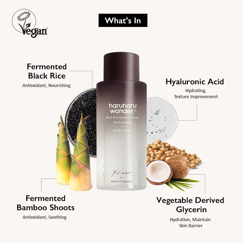 HARUHARU Wonder Black Rice Hyaluronic Toner – Hydrating Vegan Korean Toner for Sensitive Skin (150ml / 5.1 fl oz)
