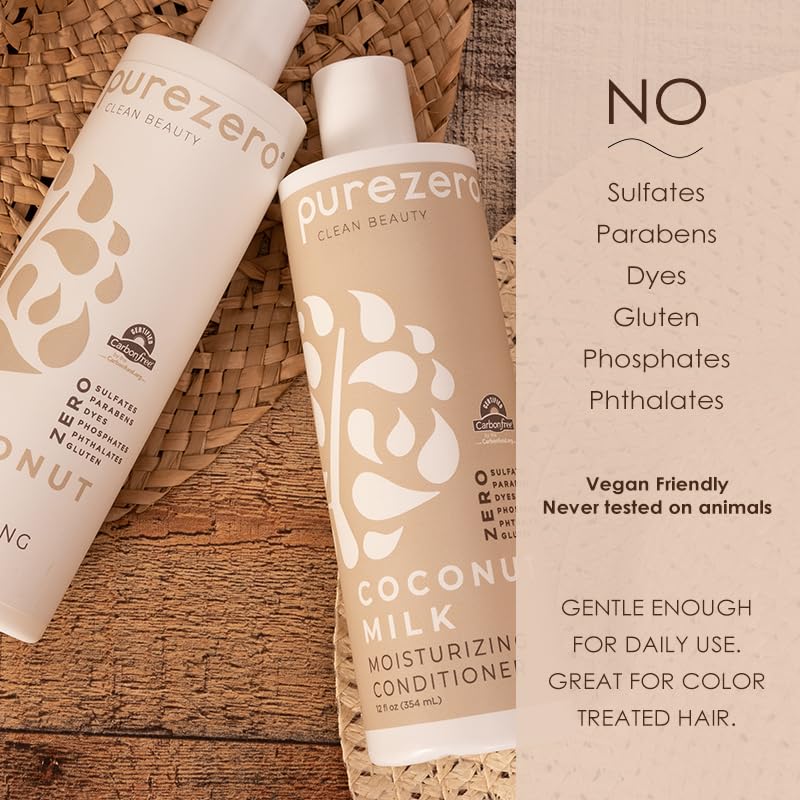 Purezero Coconut Milk Shampoo & Conditioner Set – Vegan, Sulfate-Free, Hydrating & Anti-Frizz Hair Care
