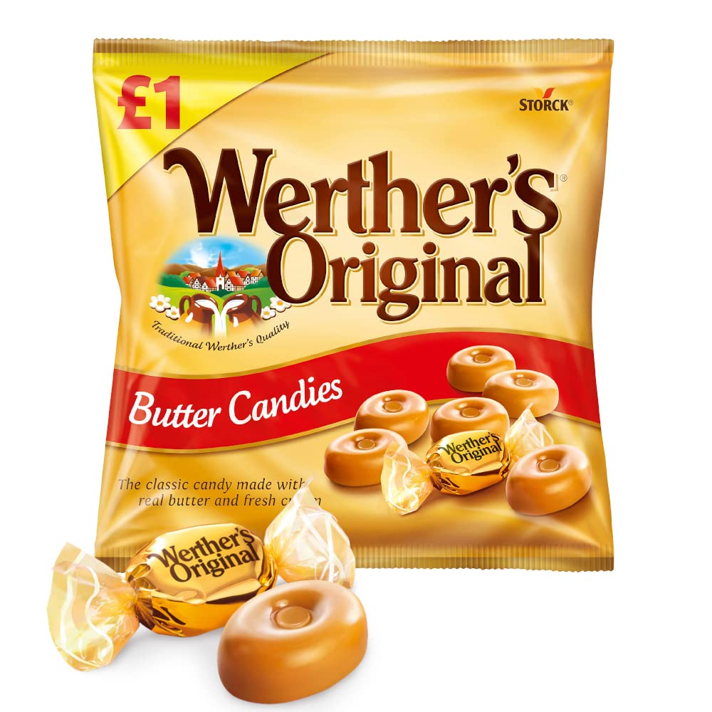 Werther’s Original Butter Candy | Classic Creamy Caramel Toffees | 110g Bag (Imported, Vegetarian, Halal)