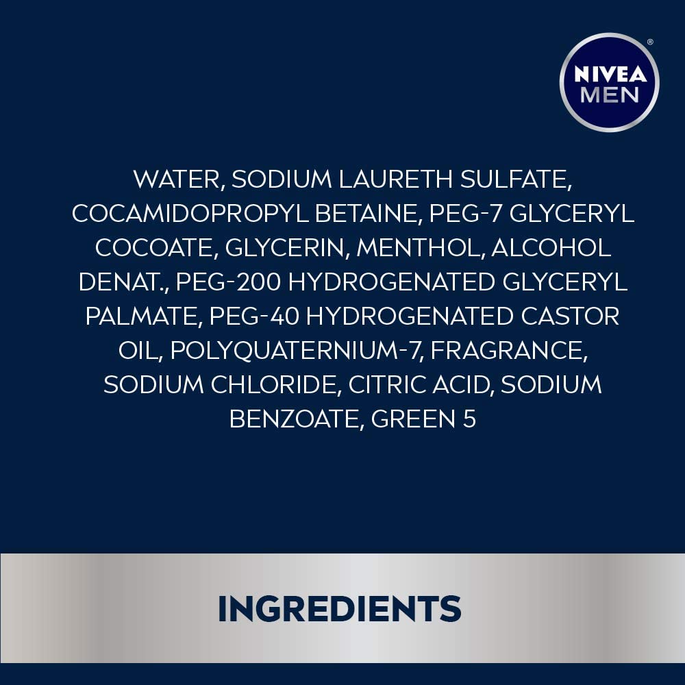 NIVEA Men Energy Body Wash with Mint & Cedarwood – 3-in-1 Face, Hair & Body Cleanser, Long-Lasting Freshness, Pack of 3 (16.9 fl oz Each)